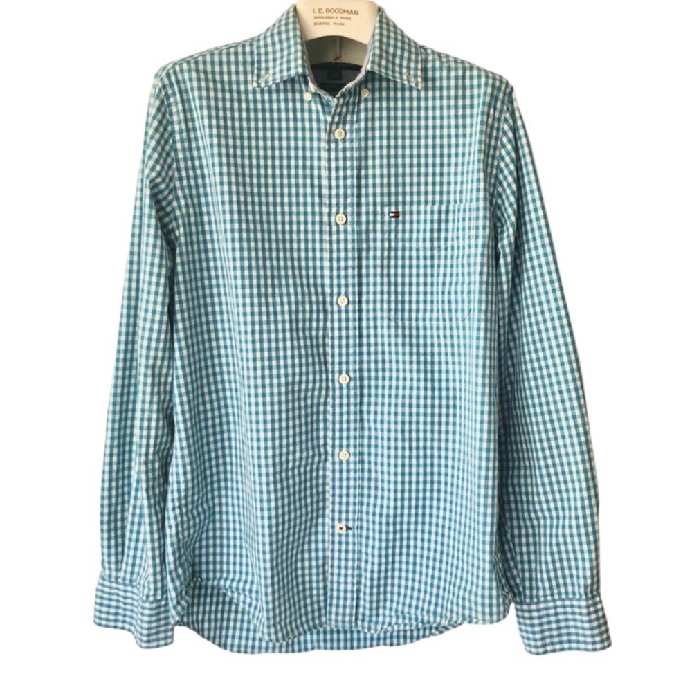 Tommy Hilfiger checkered classic fit button up shirt blue and white